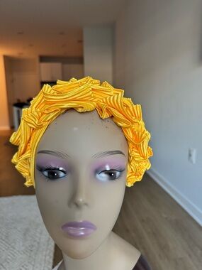 Yellow Ruffled Satin Turban hat